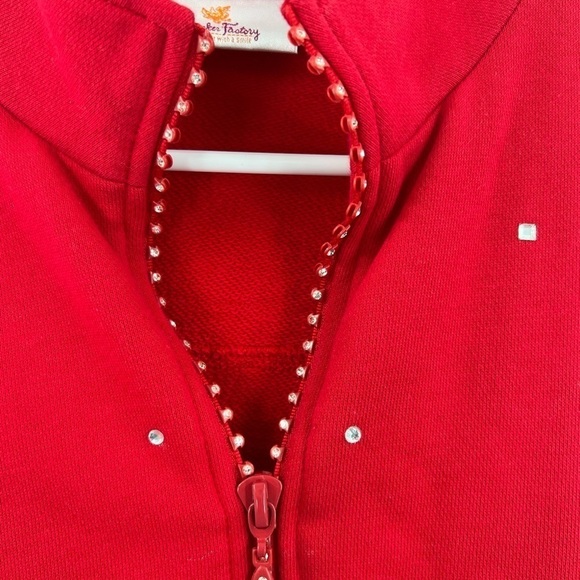 Quacker factory red bejeweled full zip long sleeve jacket size S - Picture 4 of 8